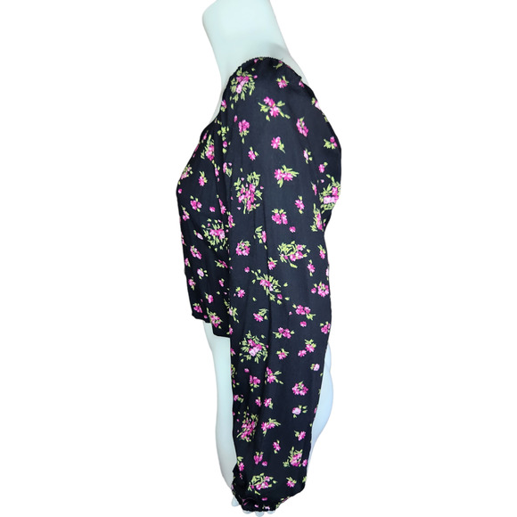 Vero Moda Womens Medium VMANNA Long Sleeve Crop Top Black Pink Floral Smock NWT - Picture 4 of 16